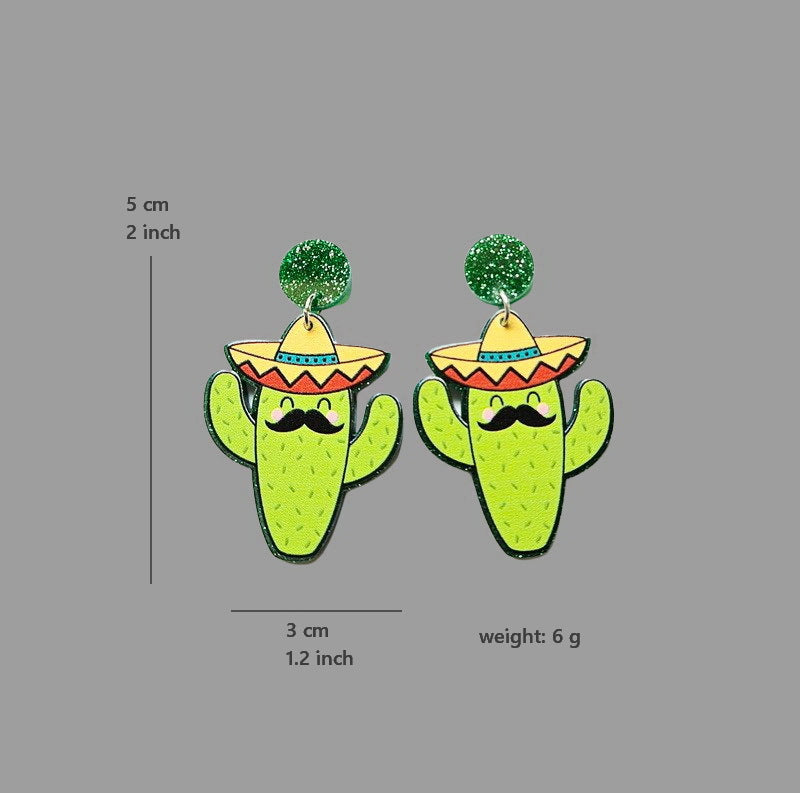 Wholesale Mexican Carnival May 5th Guitar Horse Hat Wine Bottle Violin Goblin Cactus Earrings
